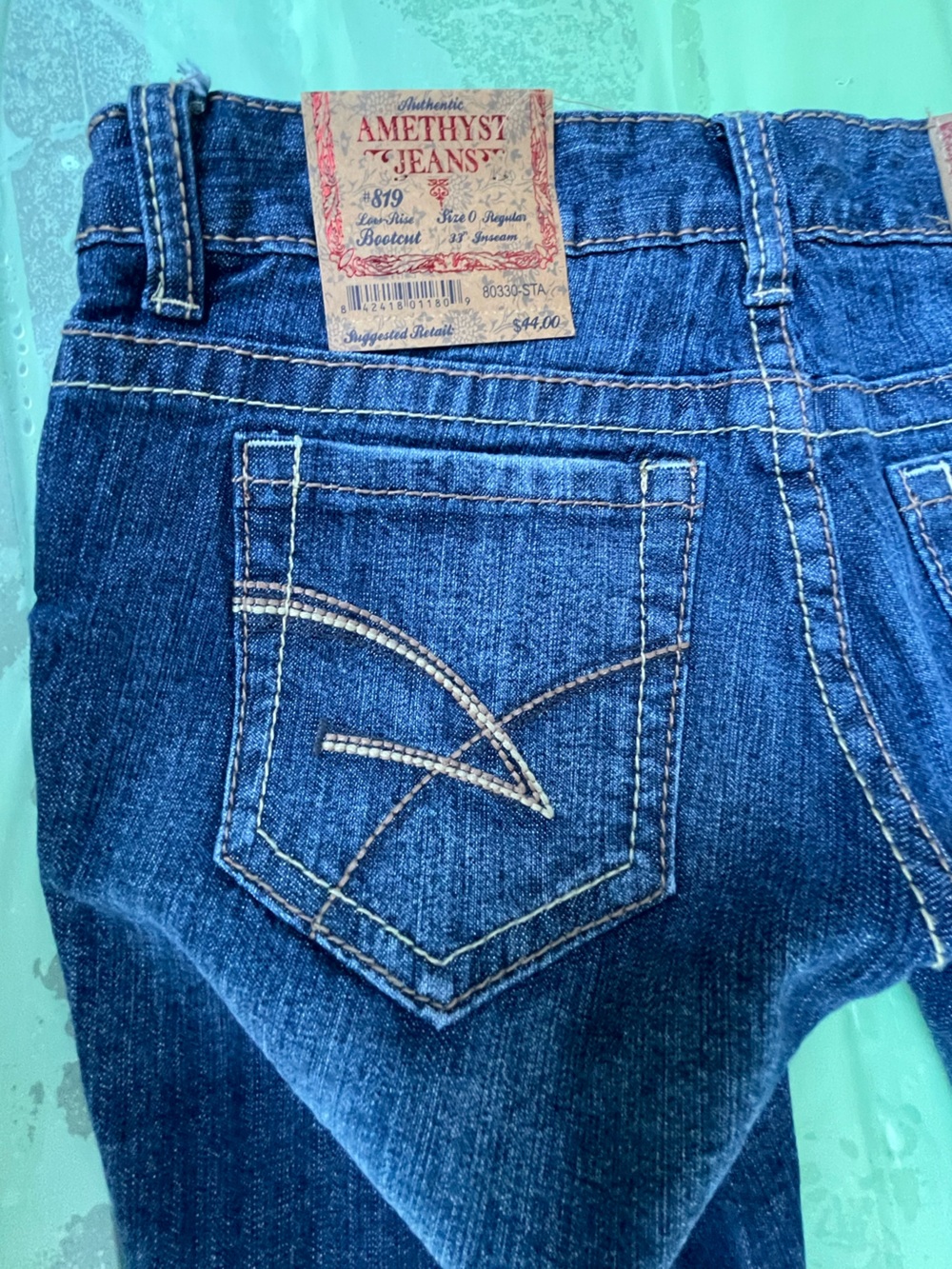 LOW RISE Y2K AMETHYST VINTAGE  BLUE JEANS NEW WITH TAGS SIZE 0 JUNIORS - Picture 3 of 14